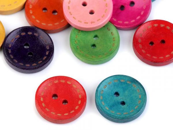 Holzknopf dekorativ, einfarbig, 25 mm, Farbmix